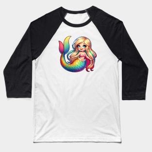 Rainbow Tail Kawaii Blonde Mermaid Baseball T-Shirt